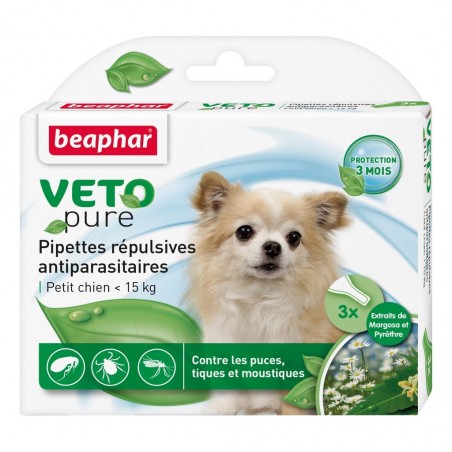 VETOpure pipettes répulsives antiparasitaires petit chien 3 pipettes