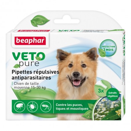 Vetopure pipettes répulsives pour chien de 15 à 30kg