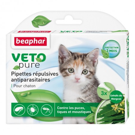 VETOpure pipettes répulsives antiparasitaires chaton 3 pipettes