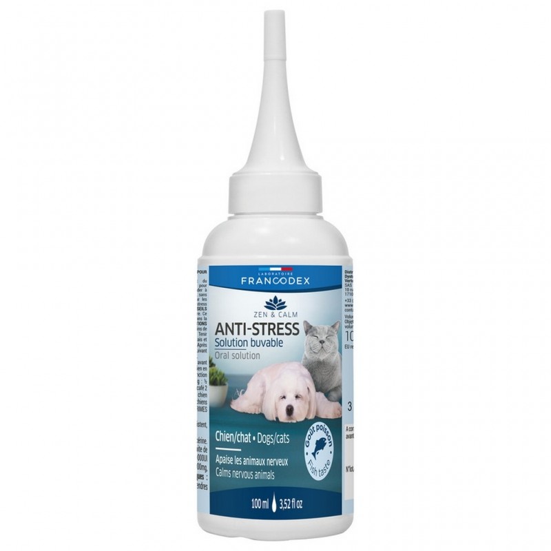 Anti Stress Chien & Chat Gouttes 100ml - Calmant pour Chien Voiture - Aide  À Calmer Anxiété, Peurs, Comportement Hyperactif - Riche en Vitamine B3,  B6, D3, Calcium, Zinc, Taurine - sans Somnolence : : Animalerie