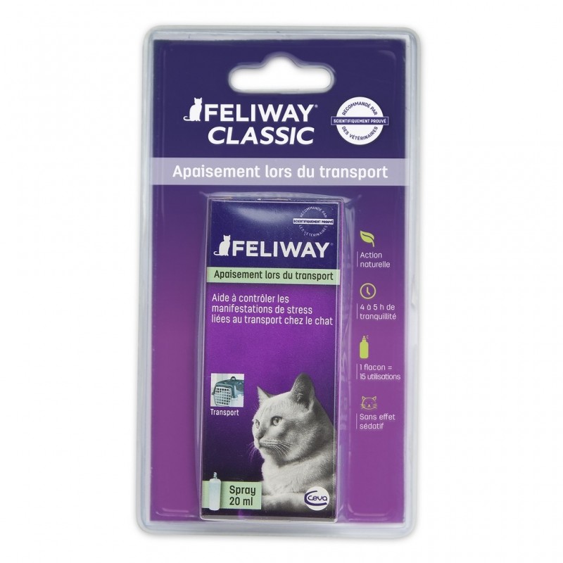 Feliway Classic Transport spray aide à lutter contre le stress chez les  félins.