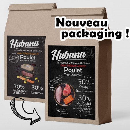 Croquettes Hubana chat stérilisé sans céréales au poulet & thon & saumon