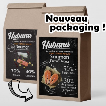 Croquettes Hubana chat stérilisé sans céréales au saumon