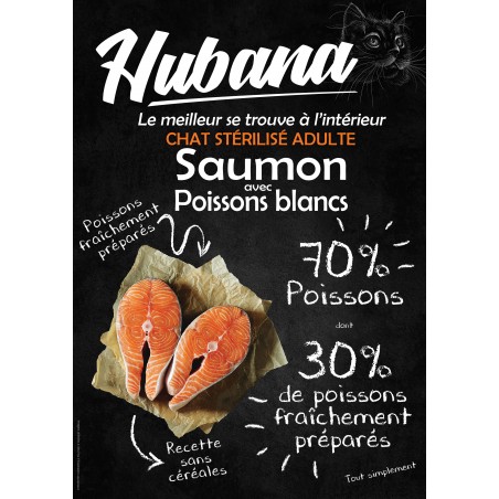 Croquettes Hubana chat stérilisé sans céréales au saumon