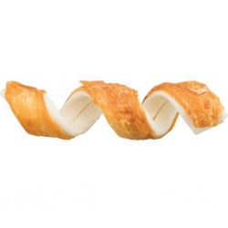 Friandise en forme de spirale en peau de buffle et au blanc de poulet