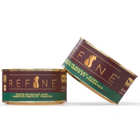 Nourriture humide aux filets de poulet, haricots verts et aux tomates pour les chats stérilisés. Nourriture humide aux filets de poulet, haricots verts et aux tomates pour les chats stérilisés.