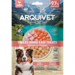 Friandises lyophilisées au saumon et au poulet de la marque Arquivet pour chien