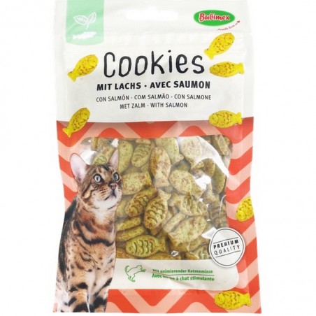 Friandises pour les chats à base de saumon et d'herbe à chat. De la marque Bubimex