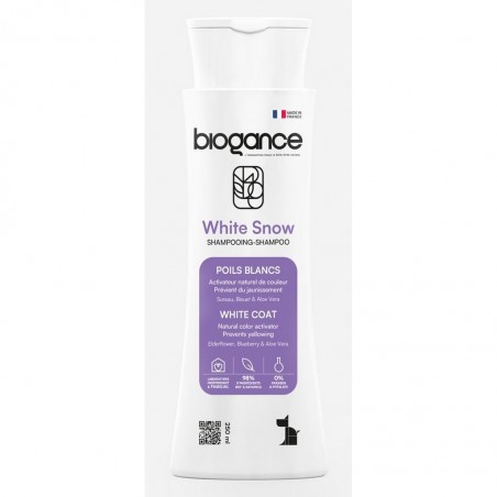 Shampooing poils blancs pour chien de la marque Biogance.