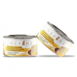 Double mousse au thon et aux crevettes de la marque Refine pour chat.