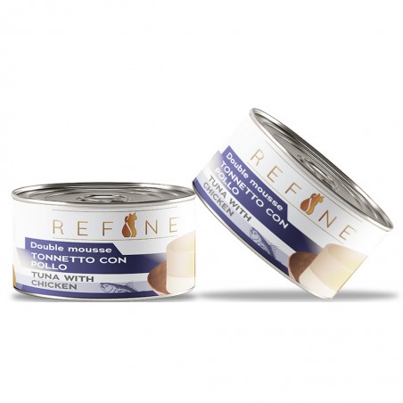 Double mousse au thon et au poulet pour chat de la marque Refine.