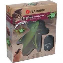 Jouet interactif chat en forme de sauterelle de la marque Flamingo.